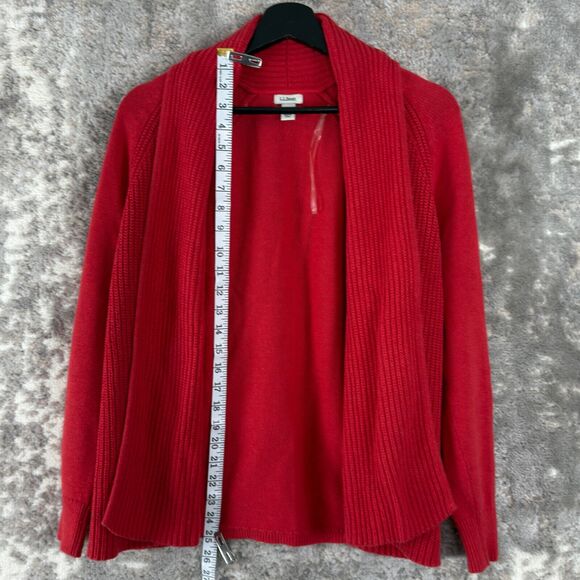 LL Bean Petites Size S Open Front Knit Cardigan Sweater Red Long Sleeve Outdoor - Picture 2 of 8